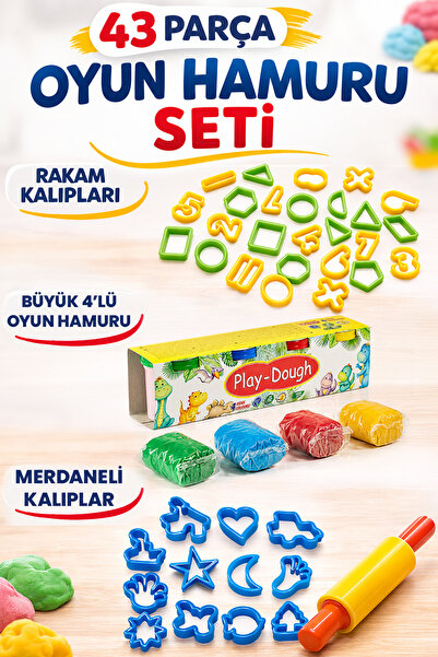 HEROES DOUGH 43 Parça Oyun Hamuru Seti - Rakam Kalıpları - 4'lü Büyük Oyun Ha...