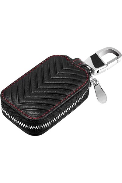 STARSTAR Black genuine leather smart car key fob cover, remote key wallet, ke...