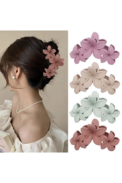 STARSTAR 4-piece women's flower hair clip, large matte finish, thick hair cli...