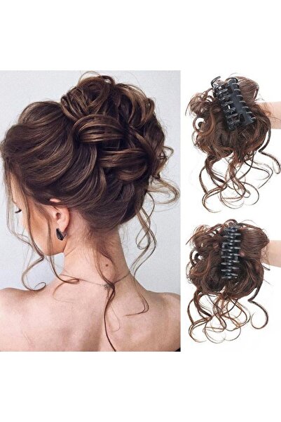 STARSTAR One hair tie, dark brown, hair clip style, fluffy curls, synthetic f...