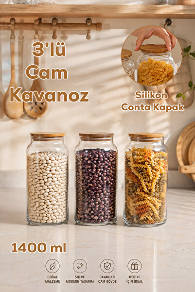 Herevin 232009-000 Cam Saklama Kavanozu 1400 ml | Ahşap Kapaklı Mutfak Erzak ...