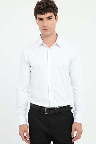 Dufy Erkek Slim Fit Uzun Kol Beyaz Gömlek