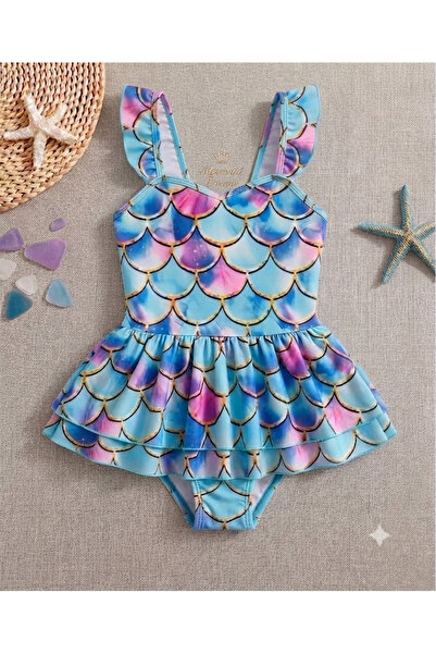 ARBİ kids Girl's Stylish Colorful Swimsuit with Mermaid Print