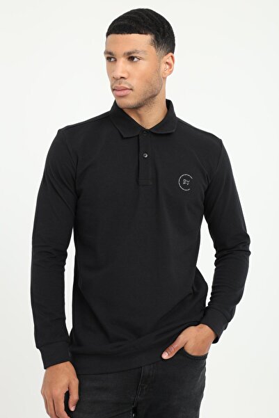 Dufy Erkek Regular Fit Polo Yaka Siyah Sweatshirt