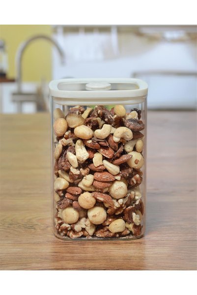 MİEN 1000 ml Borosilicate Glass Cream Silicone Vacuum Lid Storage Jar Square Food Storage Jar