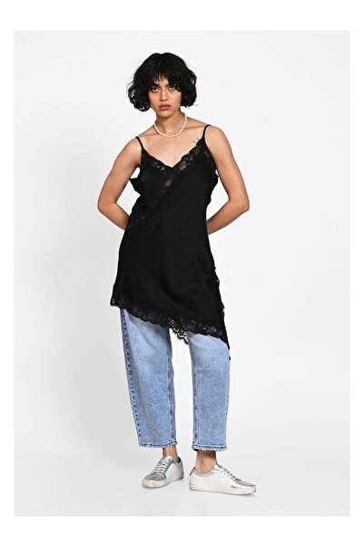 SimpleFind Rochie tip lenjerie satinata cu dantela Negru