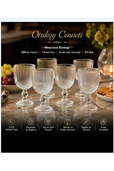 ORTAKÖYCENNETİ Soft Drink Glass Cup 260 Cc Volume 14 cm Length 8 cm Mouth Lin...