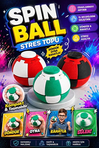 SYN AKSESUAR Spin Ball Döner Stres Topu – El Egzersiz, Odaklanma ve Rahatlama...