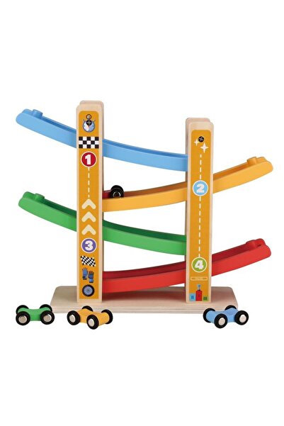 BAMI NETWORK Pista educativa lemn cu masini colorate pentru copii 2+ ani