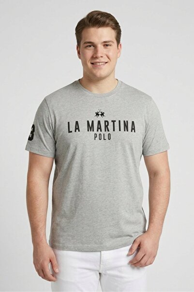 La Martina Men Crew Neck Short Sleeve Brand Logo T-Shirt, Light Grey