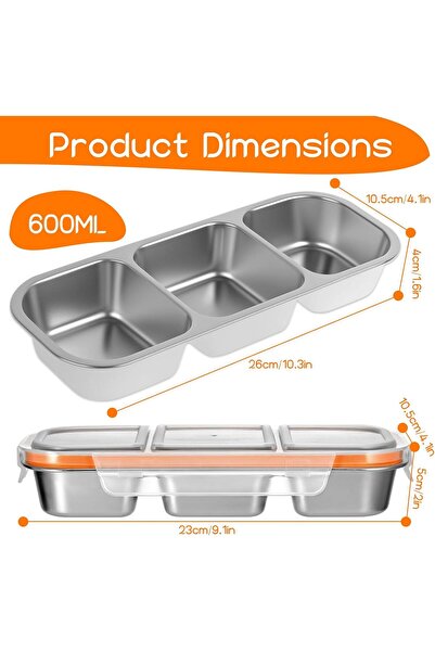 STARSTAR Stainless steel snack box, children's snack container, three-compart...