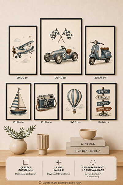 UNT 7-Piece Frame-Looking Modern Painting Set |   Vintage Children's Room |  ...
