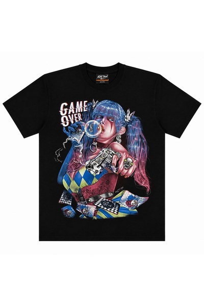 rook chang Men'S/Women's Black T-Shirt with Print (Game over) 3D Effect Light...