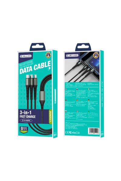 JELLICO Cablu 3-în-1 3.1A 1.2M pentru telefoane Android și iPhone cu suport