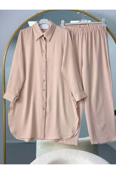 modasindoma Women's Buttoned Ayrobin Pants Suit Beige