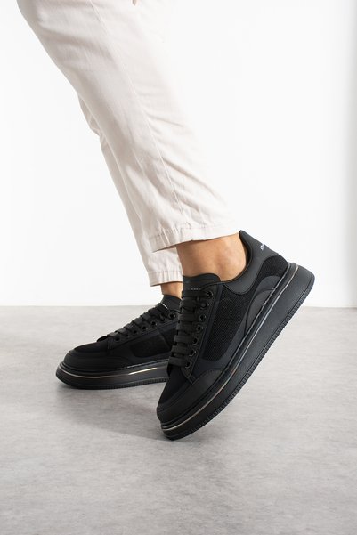 Victoris Zeu Men's Black Mesh Detailed Lace-Up Lightweight Orthopedic Eva Sole Casual Sneaker Sports Shoes