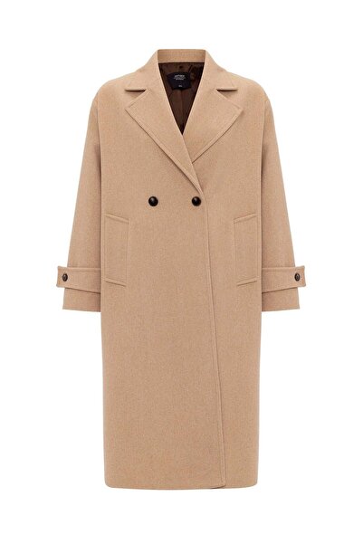 Antioch Camel Women's Soft Textured Oversized Double-Breasted Coat