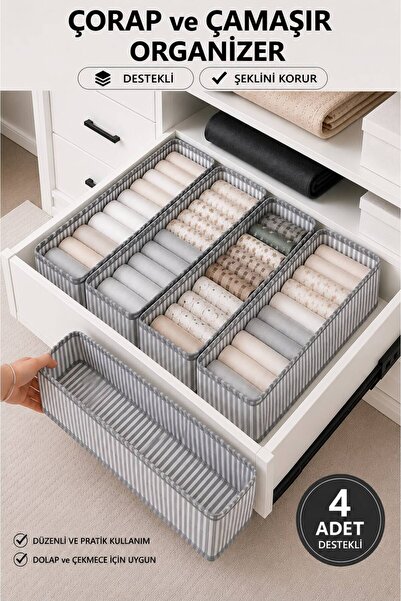 Spartek home textile 4 ADET Çorap ve Çamaşır Organizer Çekmece ve Dolap içi D...