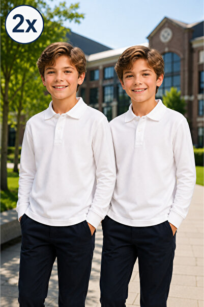 Yalçınoğlu Kids Pachet de 2 tricouri școlare premium cu guler polo, 100% bumb...