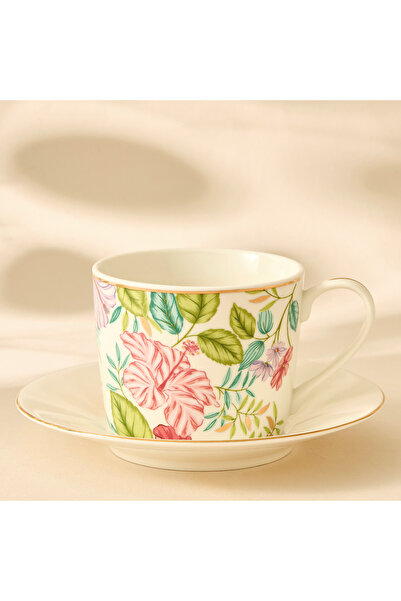 Lifestyle Summer Hot Flower Printed Ceramic Cup and Saucer Set