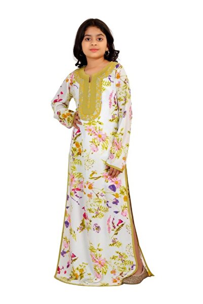 Artemea By Styli Girls Floral Print Embroidered Jalabiya