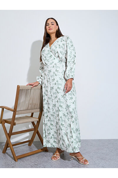 Styli Plus Size Floral Print Balloon Sleeves A-Line Maxi Dress