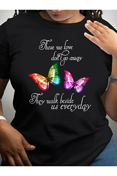 128 Women's Casual Crew Neck T-Shirt with Vibrant Butterfly Design and Inspir...