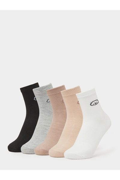 Styli Pack of 5 - Multi-Color Embroidered Crew Socks