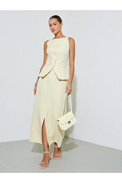 Styli Yellow Pencil Maxi Skirt with Front Slit