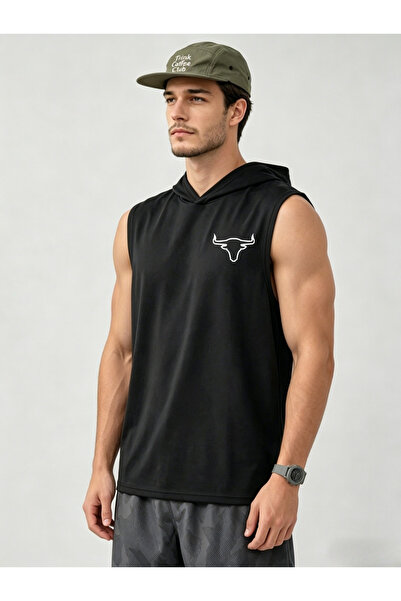 Take Two By Styli Men Black Hooded Sleeveless Tank Top