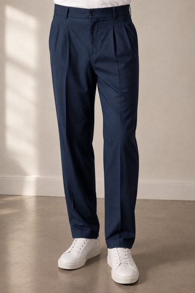 viyamen Men's High Waist Pleated Wide Leg Comfortable Fit Fabric Trousers