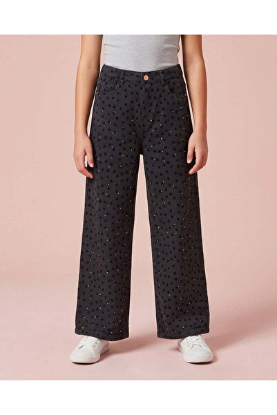 REDTAG Senior Girls Black Studded Wide Leg Jeans
