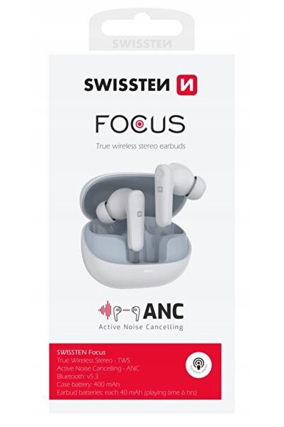 SWISSTEN Căști albe cu microfon Wireless USB-C ANC