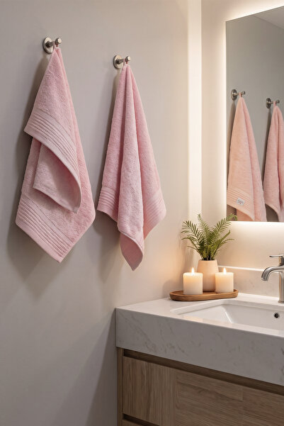 TEOHOMELİNENS Ephesus Hand & Face Towel, Set of 2, 60% Bamboo 40% Cotton, Pink