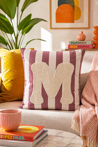 Pilloveland Punch Embroidered Throw Pillow Cover - 43*43 cm - Mocha Letter m ...