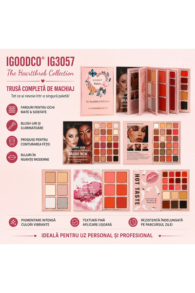 IGOODCO Paletă multifuncțională IG3057 – Farduri, Blush, Iluminatoare și Rujuri