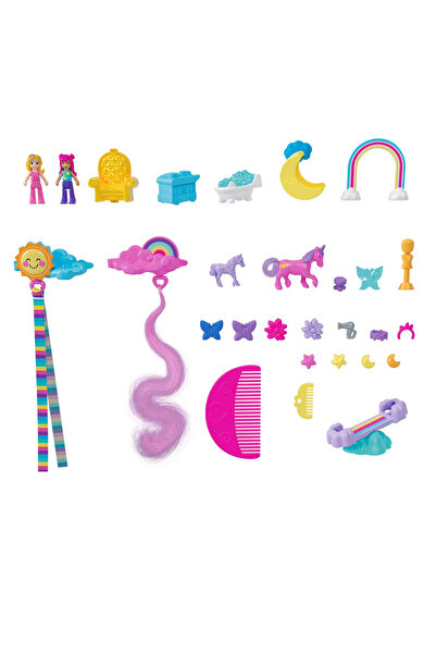 Polly Pocket KIT SALON DE FRUMUSEȚE UNICORN 2 ÎN 1 PENTRU COAFAT + 28 ACCESORII