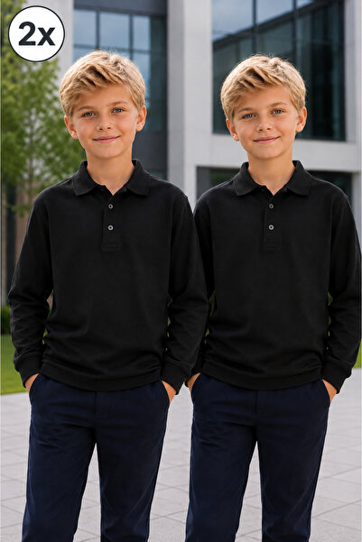 Yalçınoğlu Kids Pachet de 2 tricouri școlare premium cu guler polo, 100% bumb...