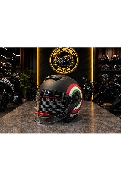 JEKAİ JK526 X1 İTALY SİYAH GÜNEŞ VİZÖRLÜ YARIM KASK
