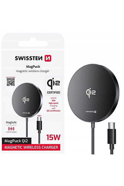 NO BRAND Încărcătorul wireless SWISSTEN MagPuck Qi2 de 15 W, compatibil cu Ma...