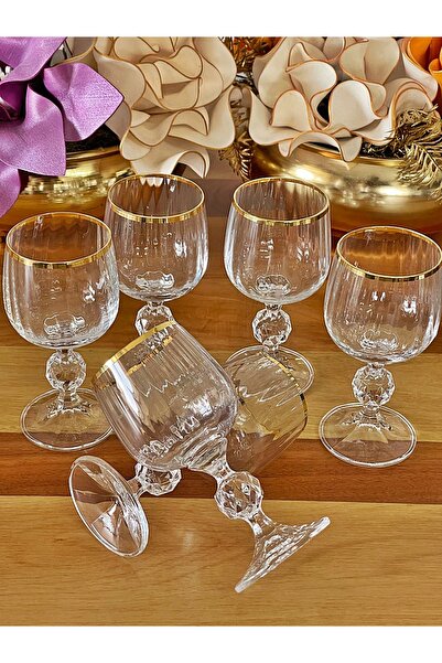 P&ORA PREMIUM KITCHEN PRODUCTS 150 Cc Mouthpiece with Optical Crystal, Original Gilded 6-Piece Coffee Water Glass, Soft Drink Glass, Dowry Gift