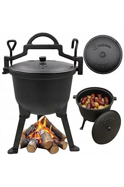 Brunbeste Oală de vânătoare din fontă pentru camping, vas de tocană hungar pe...