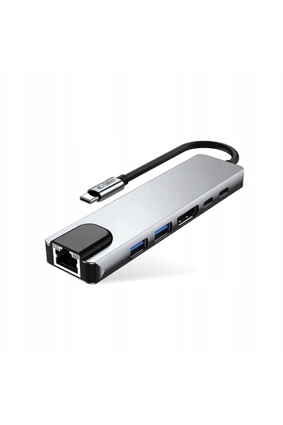 NO BRAND Hub Adaptor 6 în 1 USB-C 100W PD, USB-A 3.0, RJ-45, HDMI 4K Tech-Pro...