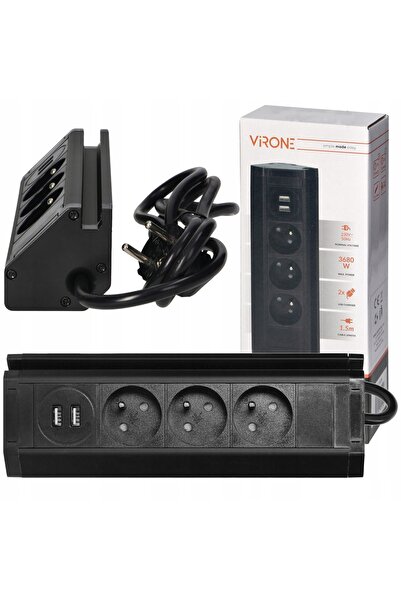 Orno Priză de mobilier sub blat VIRONE FS-15/B 3x2P+Z 2xUSB 1.5m cu mâner