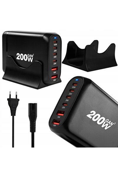 NO BRAND Stație de încărcare USB GaN QC de 200W, cu încărcare rapidă pentru m...