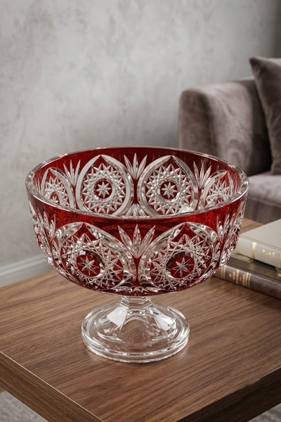 Paşabahçe Handmade Blue Colored Footed Fruit Bowl - Decorative Glass Presenta...