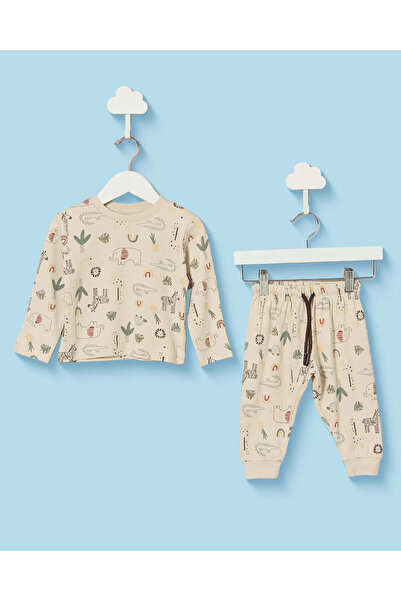 REDTAG Infant Boys Beige Animal Print 2-Piece Pyjama Set