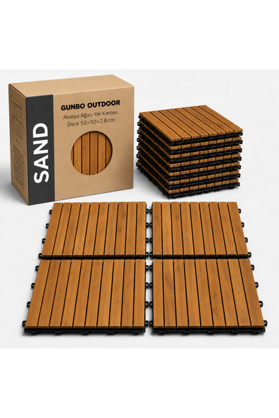 GUNBO HOME SAND 50x50 Akasya Ahşap Deck Yer Döşemesi - Islak Zemin Uyumlu Geç...