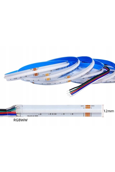NO BRAND Bandă LED COB 784 diode, bandă luminoasă RGBW + WW CALDĂ, 24V, <19W/...