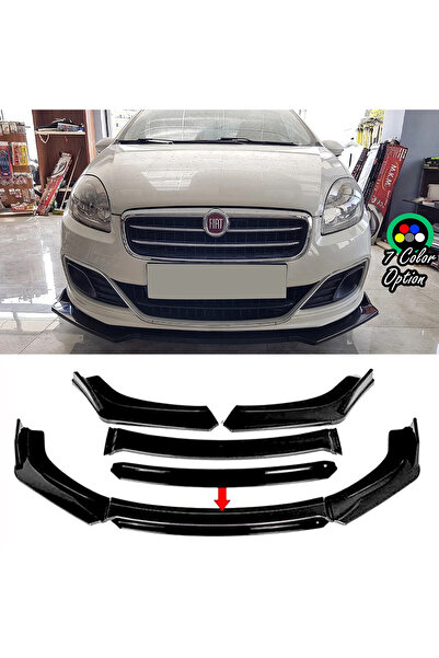 HasAkman Fiat Linea Uyumlu Siyah Renkli Şeritli Dilli Ön Lip 4 Prç Parlak Siy...